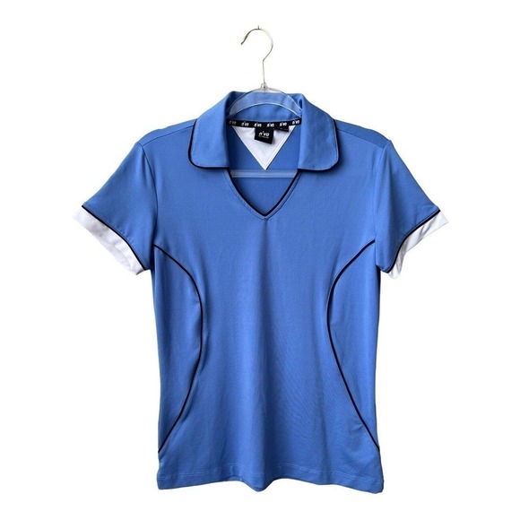 N'VO Women's Collared Short Sleeve V Neck Top Blue Golf Tennis Size Small - Picture 1 of 11